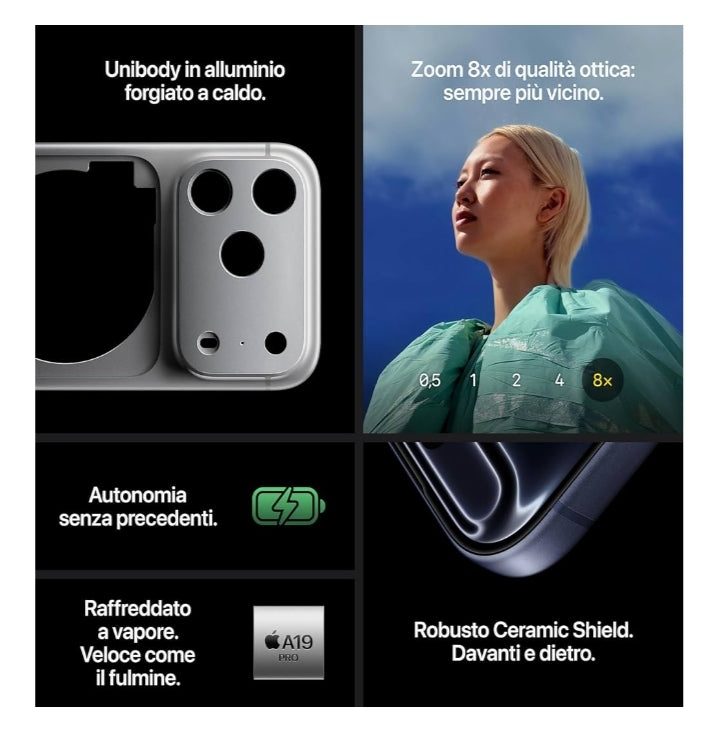 Apple iPhone 17 Pro 256 GB: display 6,3", ProMotion fino a 120Hz, chip A19 Pro, autonomia senza precedenti, sistema di fotocamere Pro Fusion con fotocamera frontale Center Stage Bianco