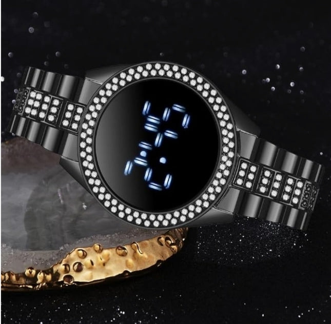 Elegante Orologio elettronico a LED Touch Screen da Donna Orologio di Lusso in Acciaio Inossidabile Impreziosito da Diamanti