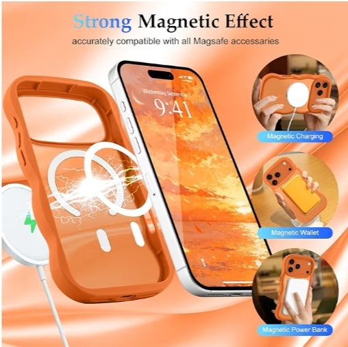 Cover Magnetica per iPhone 17 Pro Max Custodia Compatibile con Magsafe Cornice Ondulata Forma Custodia Traslucida Opaca Cover Protettiva Antiurto Case per iPhone 17 Pro Max Chiaretto