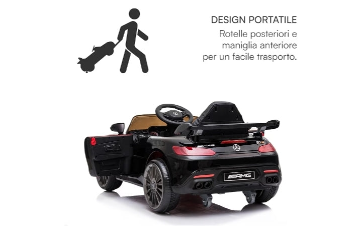 Mercedes AMG Sport Macchina Elettrica per Bambini Baby car Elettrica Full Optional, Auto Telecomandata Sedile in Plastica, Porte Apribili, Motore 12V, Carico fino a 25 Kg 1-4 anni, Nero