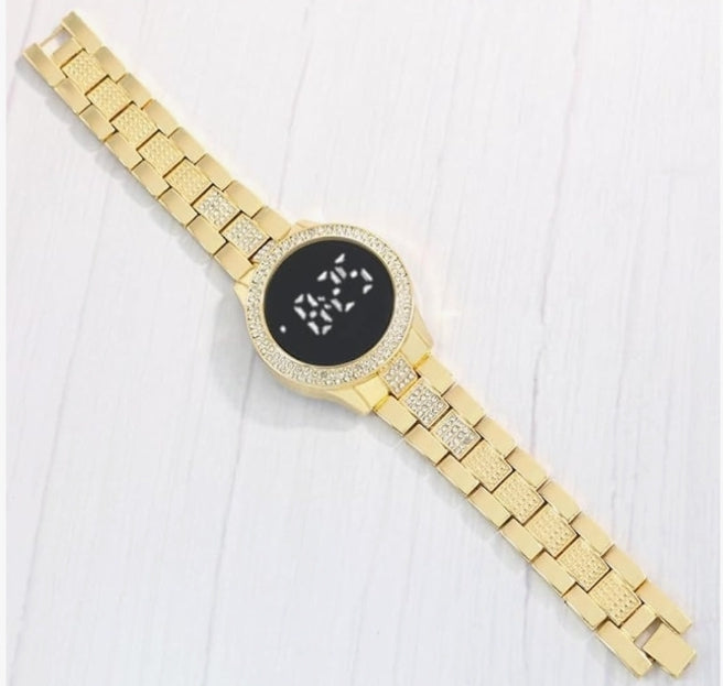 Elegante Orologio elettronico a LED Touch Screen da Donna Orologio di Lusso in Acciaio Inossidabile Impreziosito da Diamanti