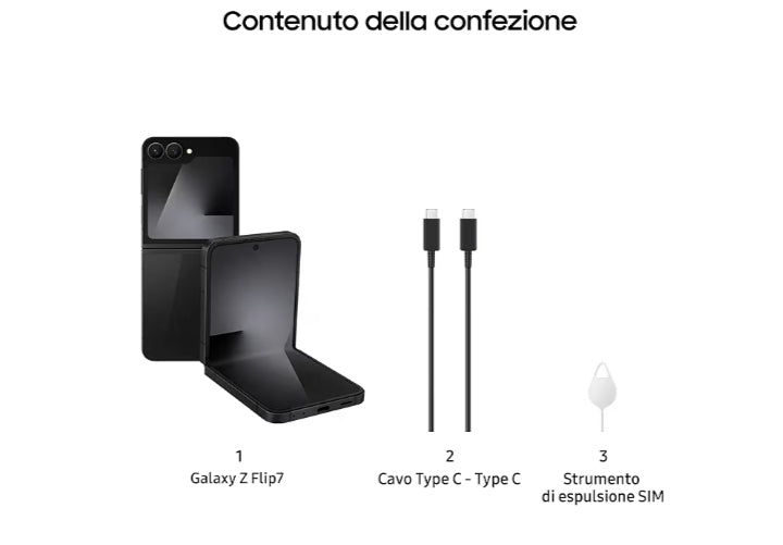 Samsung Galaxy Z Flip7 FE Smartphone AI pieghevole, 3 anni di Garanzia del produttore, RAM 8GB, 128GB, Display 3,4" Super AMOLED/6,7" Dynamic AMOLED 2X, Fotocamera 50MP, Black