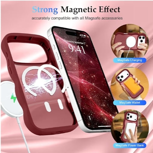 Cover Magnetica per iPhone 17 Pro Max Custodia Compatibile con Magsafe Cornice Ondulata Forma Custodia Traslucida Opaca Cover Protettiva Antiurto Case per iPhone 17 Pro Max Chiaretto