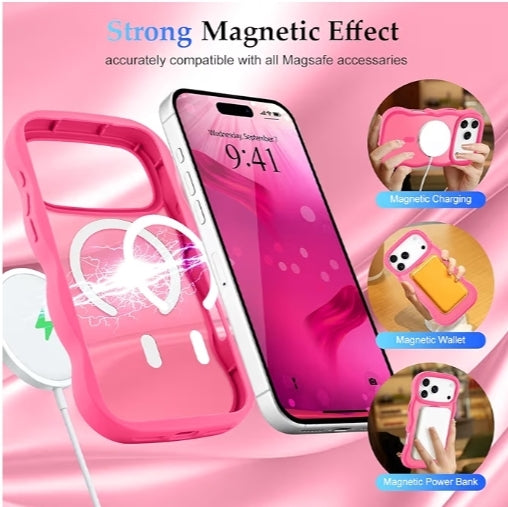 Cover Magnetica per iPhone 17 Pro Max Custodia Compatibile con Magsafe Cornice Ondulata Forma Custodia Traslucida Opaca Cover Protettiva Antiurto Case per iPhone 17 Pro Max Chiaretto